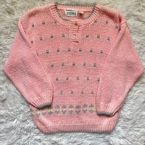 VTG Chunky Oversized Hand Knit Sweater By Item II Women’s SZ S  Pink Barbiecore